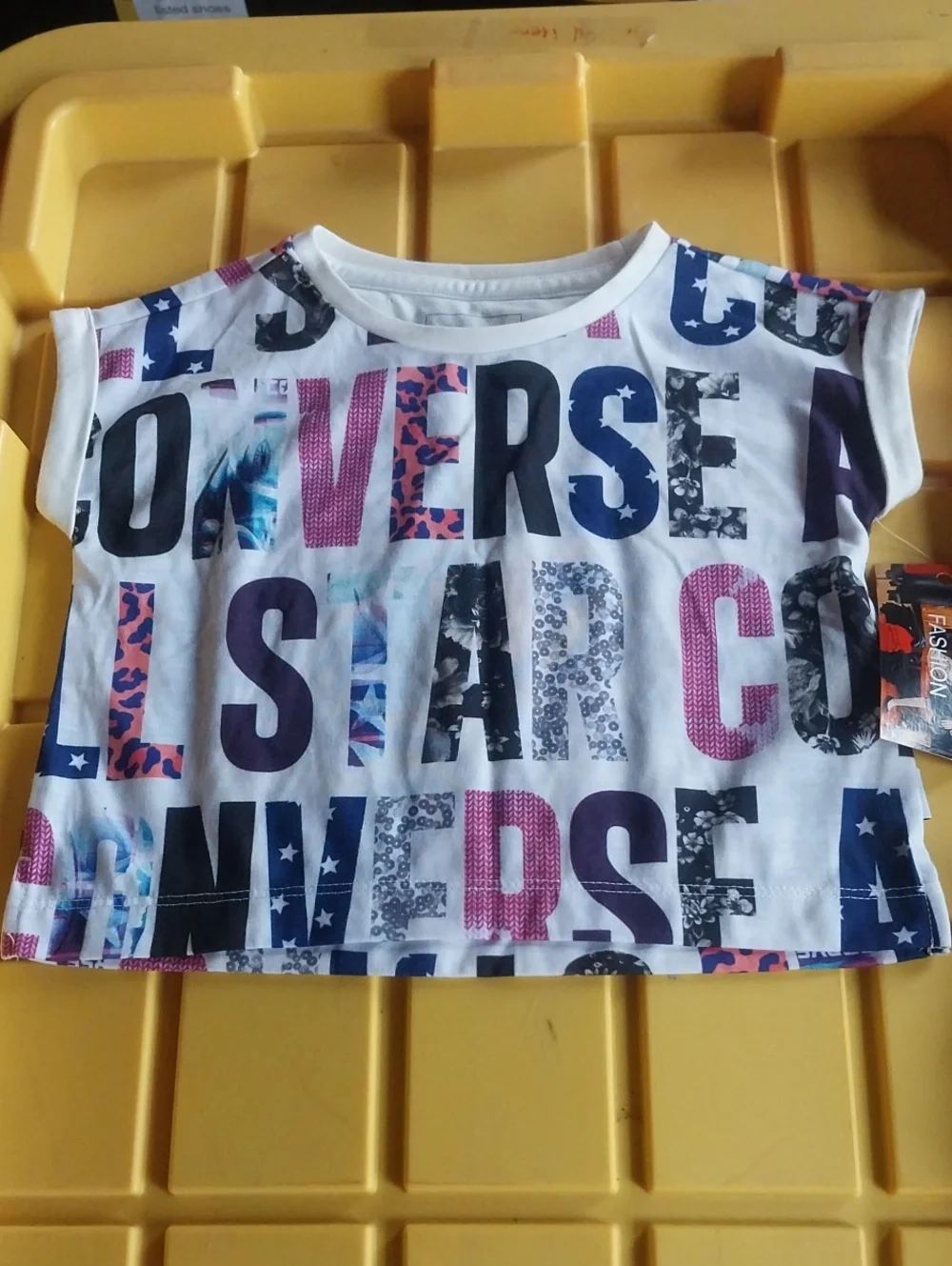 Converse White Tee with Multicolor Lettering (Pink, Blue, Black, Purple)